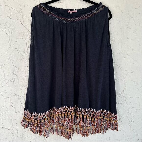 CALYSO ST.BARTHE‎ Linen Dunlu Tee Size XS Sleeveless Fringe Boho Lagenlook Beach - Picture 3 of 7